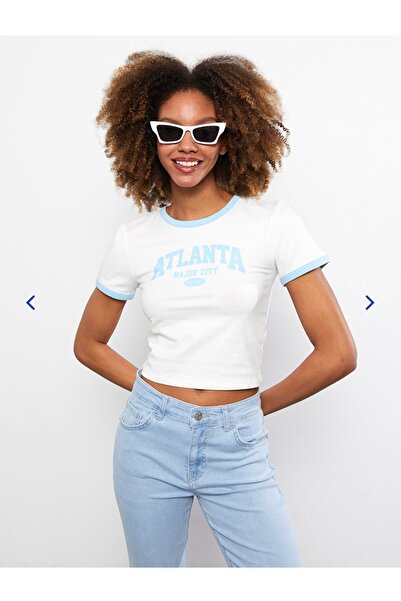 LC Waikiki Bisiklet Yaka Baskılı Kısa Kollu Kadın Tişört