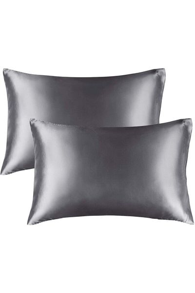 ANT HOME TEKS ANT Silk Textured Cotton Satin 50x70 Cm Pillow Case Anti-Sweat Odorless Curly Hair Dark Gray 2 Pieces