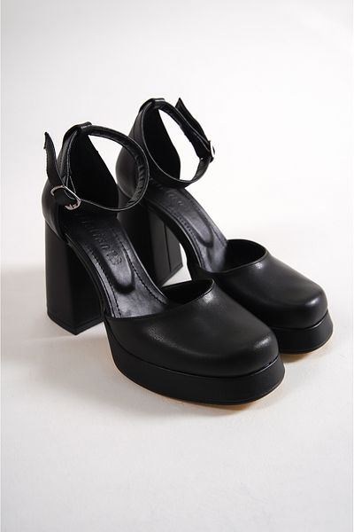 BAKGİY Black Skin Women's Closed-Front Platform Heeled Shoes Bg1115-119-0003