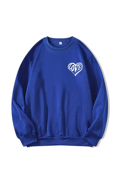 Mad&Calf Hanorac unisex cu gât crew cu imprimeu Love, oversize, cu tăietură liberă