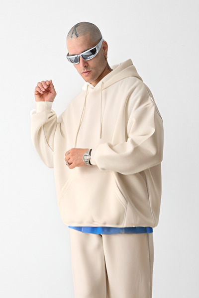 CMZ COLLECTİON سويت شيرت رجالي بيج كبير الحجم مكون من 3 خيوط