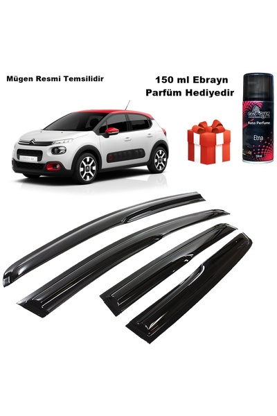 caraks Citroen C3 Mügen Cam Rüzgarlığı 2017 Sonrası 4 Lü Takım Koku Hediyeli