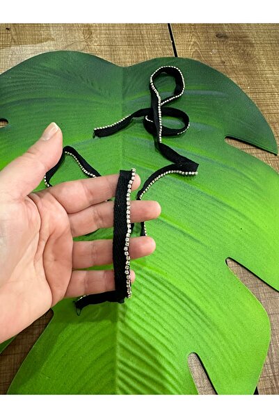 Gönülden Tasarım EN 1 CM ZİRKON TAŞLI SİYAH ŞERİT DİKİŞ GİYİM AKSESUARI 1 METRE