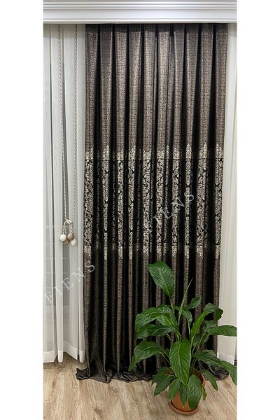 FİENS PANEL FON CURTAIN BLACK BROWN 1/3 BLACK PLEATED (SINGLE WING) DAMAKS-20