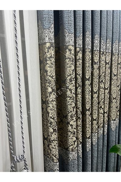 FİENS PANEL PHONE CURTAIN REDUCED BLUE MINK BEIGE 1/3 BLACK PLEATED (SINGLE WING) DAMAKS-33