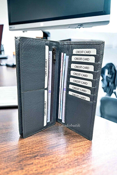 Dodo4men Genuine Leather Gray Long Wallet with Phone Compartment