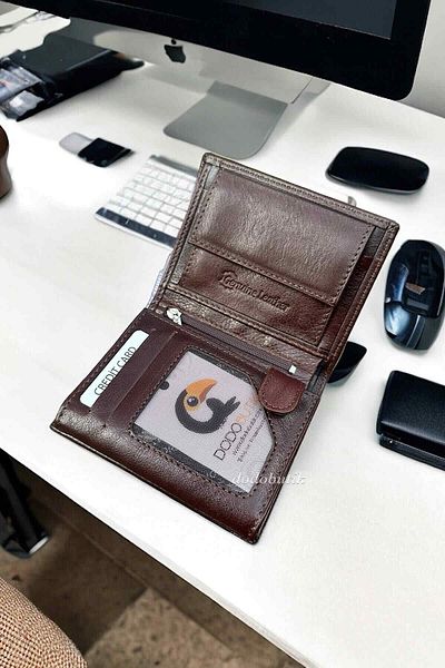 Dodo4men Мъжки портфейл от естествена кожа, кафяв (11,5 см х 9 см)