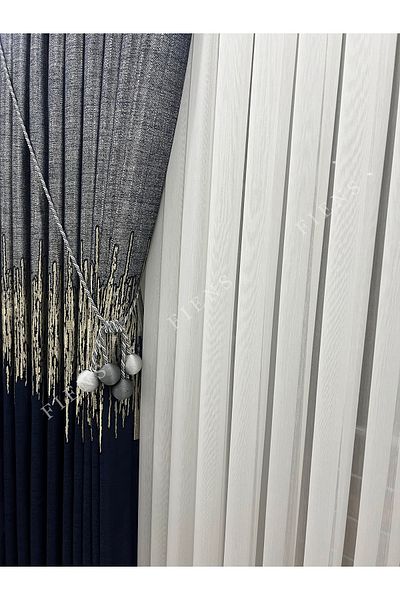 FİENS PANEL FON CURTAIN NAVY BEIGE 1/3 BLACK PLEATED (SINGLE WING) VENICE-45