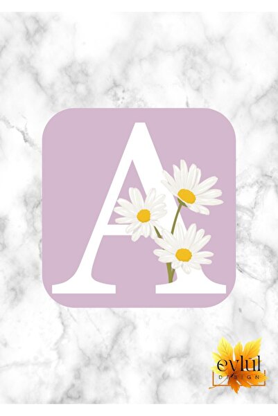 Eylül Design Daisy Letter A Printed Special Design Printed MDF A Quality Squa...