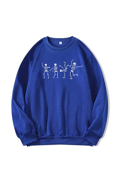 Mad&Calf Hanorac unisex cu schelet imprimat cu decolteu rotund, cu tăietură liberă, fleece