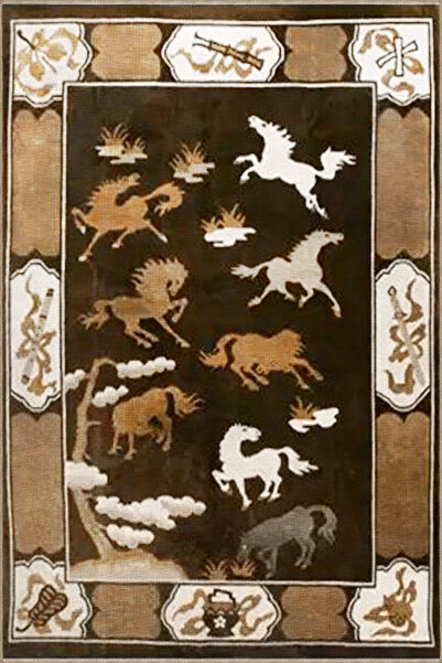 Rugs Modern Halı Kahverengi Temalı Asil At Desenli Vintage Dekoratif Halı 3461