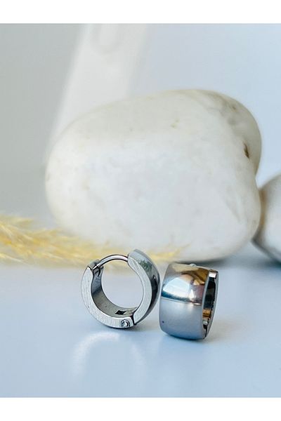 KOALA COMPANY STEEL SILVER COLOR HOOP EARRING 1 CM WIDTH