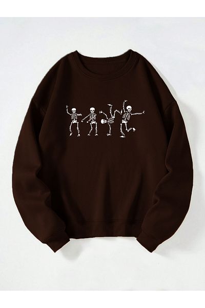 Mad&Calf Φούτερ Unisex Crew Neck Skeleton με στάμπα Oversize Loose Cut Fleece φούτερ