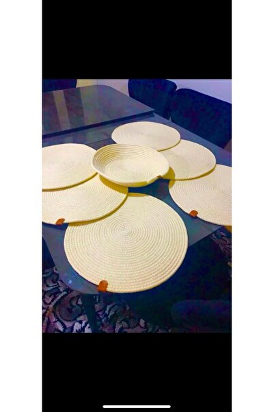 6'lı Hasır Supla Amerikan Servis Tabak Altlığı 33 cm+1 adet Ekmeklik sepeti