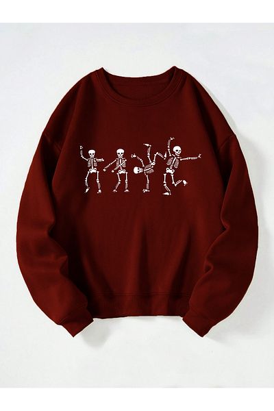 Mad&Calf Φούτερ Unisex Crew Neck Skeleton με στάμπα Oversize Loose Cut Fleece φούτερ