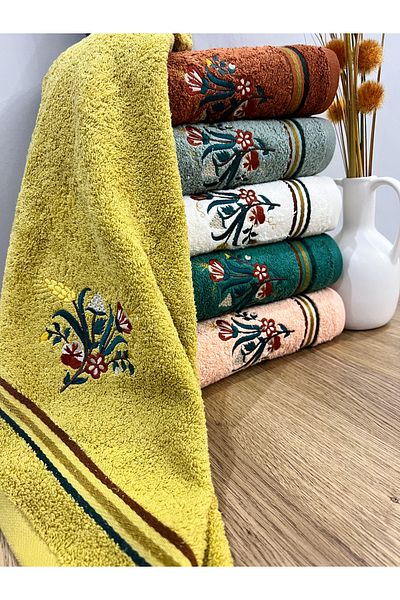 AYHANHOME Σετ 6 Ζακάρ Κέντημα Προίκα Δώρο 50x90 Πετσέτες προσώπου με πολύχρωμη τσάντα