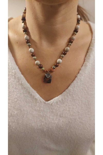 MSTR Art Obsidian Dalmatian Jasper and Hematite - Star Stone Necklace