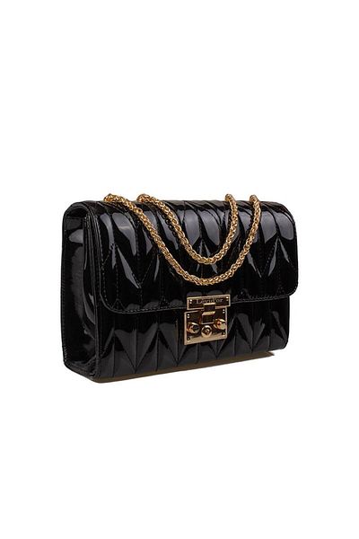 Levidor Black Quilted Women's Chain Strap Patent Leather Bag