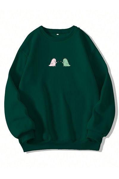 Ginevra Φούτερ Unisex Crew Neck Lovely Dino Printed Oversize Loose Cut Fleece φούτερ