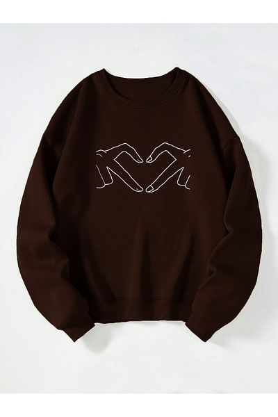 Ginevra Φούτερ Unisex Crew Neck Hand Heart με στάμπα Oversize Loose Cut Fleece φούτερ