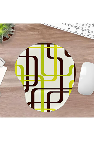 UcuruStore Πράσινο καφέ οβάλ μαξιλαράκι ποντικιού με γραμμές και στήριγμα καρπού