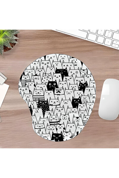 UcuruStore Μαύρο και λευκό Οβάλ Μαξιλαράκι Ποντικιού με Στήριγμα Καρπού για Ό...
