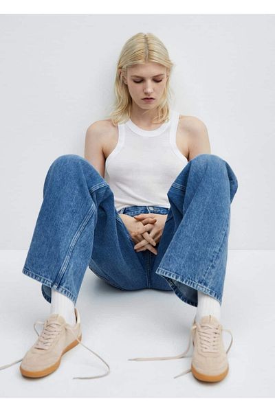 MANGO Woman Leather Lace-Up Sneakers