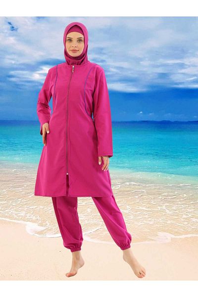 Tezzgelsin Women's Oversize Parachute Model Long Sleeve Zippered Wide Leg Hijab Swimsuit