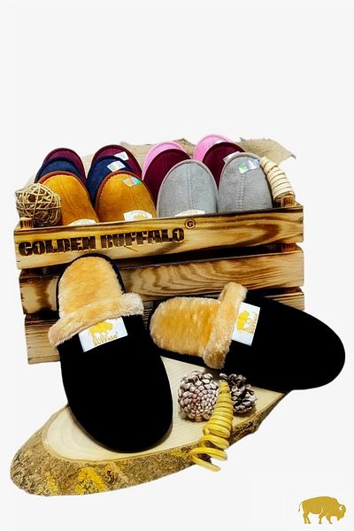 Golden Buffalo Ένα ζευγάρι Ποιοτικές Χειμερινές Μαύρες Παντόφλες Σπίτι Μάλλινες Παντόφλες Προίκας Πακέτο Νυφικές Παντόφλες (Λούτρινο εσωτερικό)