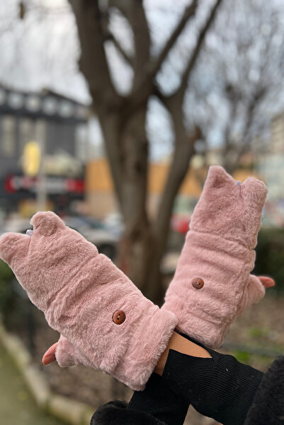 novon Premium Plush Gloves with Cute Cat Design and Fur Cover Buttons Inside