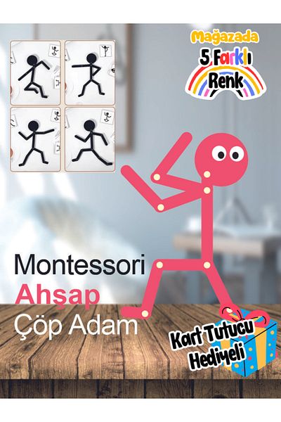 BYENS Pink Wooden Educational Toy Montessori Stickman Wooden Toy Wooden Activity