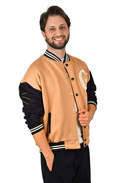 DeepSEA Ανδρικό καφέ-ναυτικό μπλε κολεγιακό παλτό με τρία κορδόνια G κέντημα με λεπτομέρεια 2304761