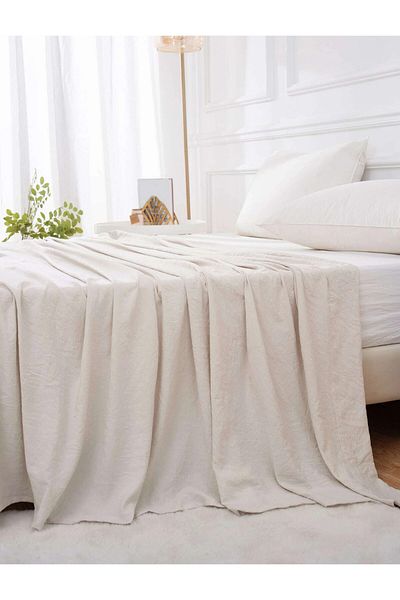 pamukidea 300x220 cm Double Cotton Buldan Linen Plain Plain Bedspread