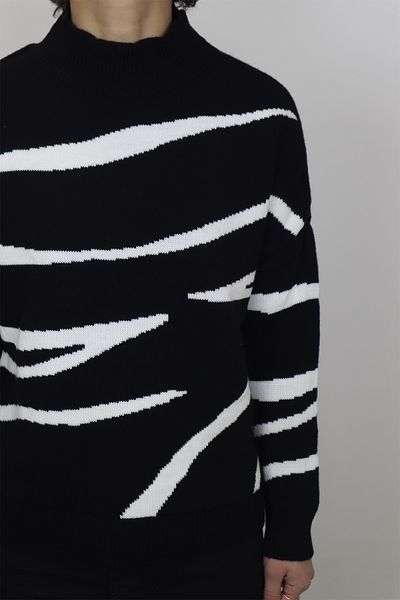 Neva Fistan Store Pulover sport de iarnă, cu model negru, pe jumătate, cu gâtul rotit