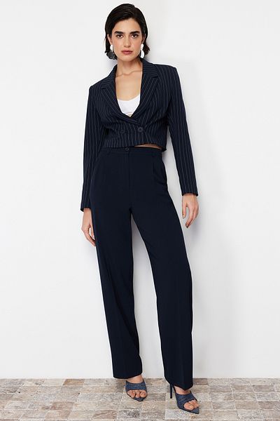 Trendyol Collection Темно-сині широкі штани з поліестеру TWOSS24PL00080 TWOSS24PL00080