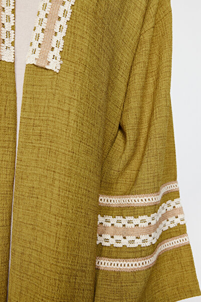 Trendyol Modest Oil Green Embroidery Detailed Long Woven Kimono & Kaftan & Abaya TCTSS24KF00006