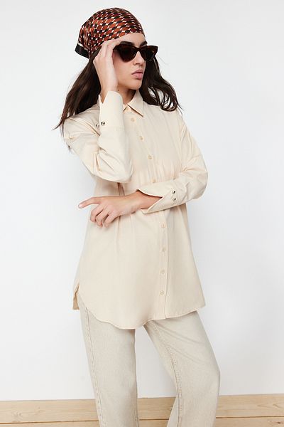 Trendyol Modest Ecru Cuff Detailed Woven Shirt TCTSS24TG00052