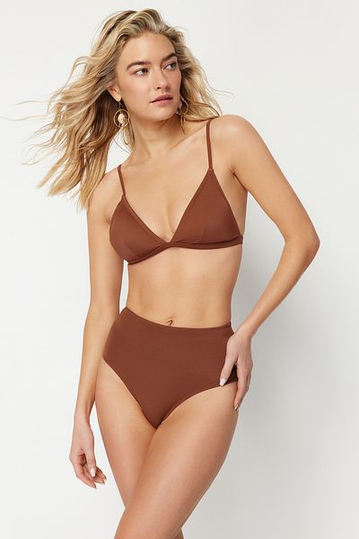 Trendyol Collection Braune Bikinihose mit hoher Taille und normaler Passform TBESS21BA0057