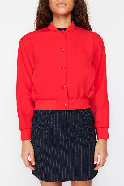 Trendyol Collection Red Slim Bomber Crop Coat - Twoss24Mo00032