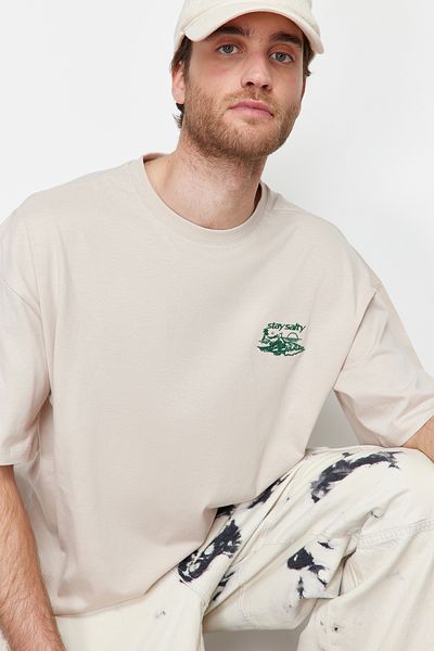 Trendyol Collection Oversize Τροπικό Κεντημένο Βαμβακερό T-shirt - TMNSS24TS00036