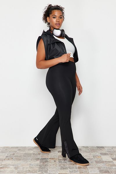 Trendyol Curve Schwarze Recovery-Beinstollen, detaillierte spanische Bein-Sport-Leggings TBBSS24AJ00000