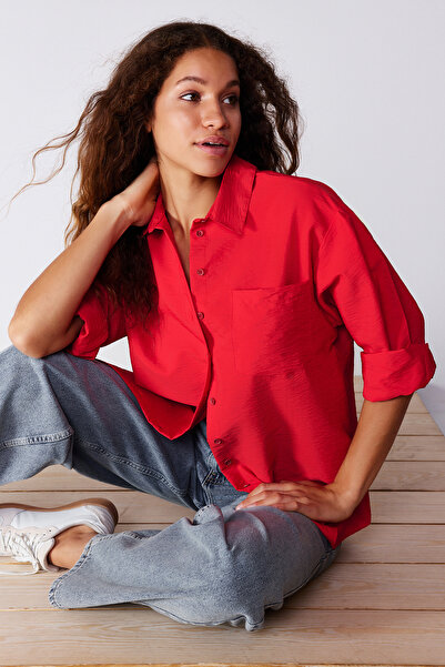 Trendyol Collection Piros Aerobin szőtt ing – túlméretezett, széles szabású TWOSS24GO00064