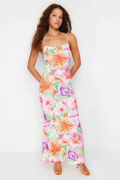 Trendyol Collection Multicolor Floral Bodycone/Fitting Strap Maxi Stretchy Knitted Maxi Pencil Dress TWOSS23EL02435