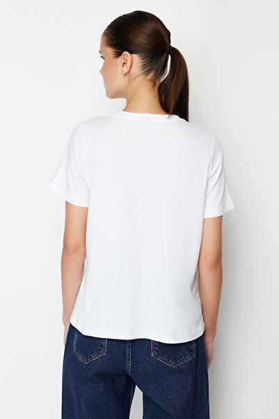 Trendyol Collection White 100% Cotton Landscape Printed Regular/Normal Fit Knitted T-Shirt TWOSS24TS00035