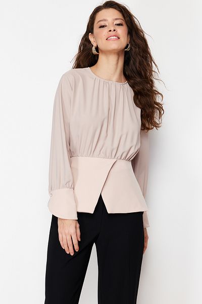 Trendyol Modest Beige Double-breasted Slit Detailed Woven Tunic TCTSS24UK00000