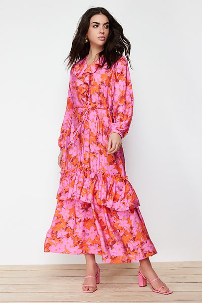 Trendyol Modest Pink Collar Ruffle Detailed Woven Dress TCTSS24EB00079