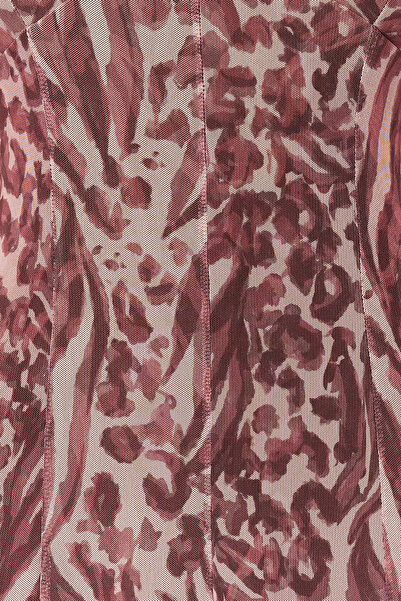 Trendyol Collection Μίντι ελαστικό πλεκτό φόρεμα με λαιμόκοψη με V λαιμόκοψη - Animal/Leopard Print Καφέ σε γραμμή Α TWOSS24EL00384