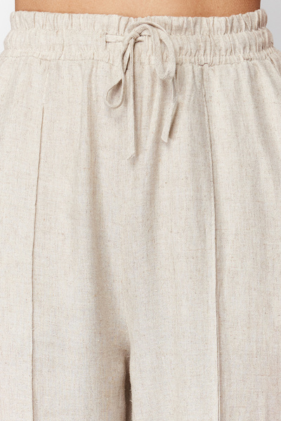 Trendyol Collection Μπεζ ελαστική μέση ίσια/ίσια κομμένη λινό υφαντό παντελόνι TWOSS24PL00063