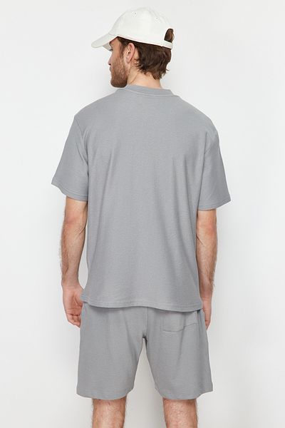 Trendyol Collection Limited Edition Grey Oversize 100% Cotton Labeled Textured Basic Thick T-Shirt Tmnss23Ts00074