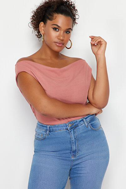 Trendyol Curve Pletená blůza Madonna Collar Dried Rose - Boat/Degaje TBBSS24AF00021